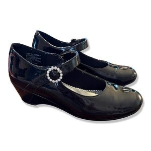 ⭐️CHRISTIE & JILL Heart Black Patent Rhinestone Mary Jane Dressy Shoes